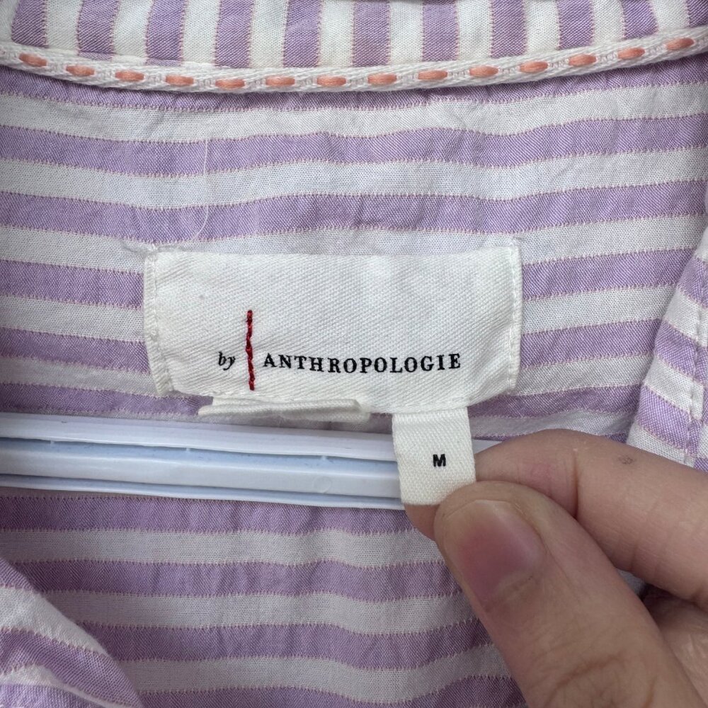 By Anthropologie striped button down shirt lavender , white women's size M - Picture 6 of 8